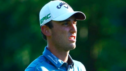 Renato Paratore hits his ball in spectator's bag at Omega European Masters